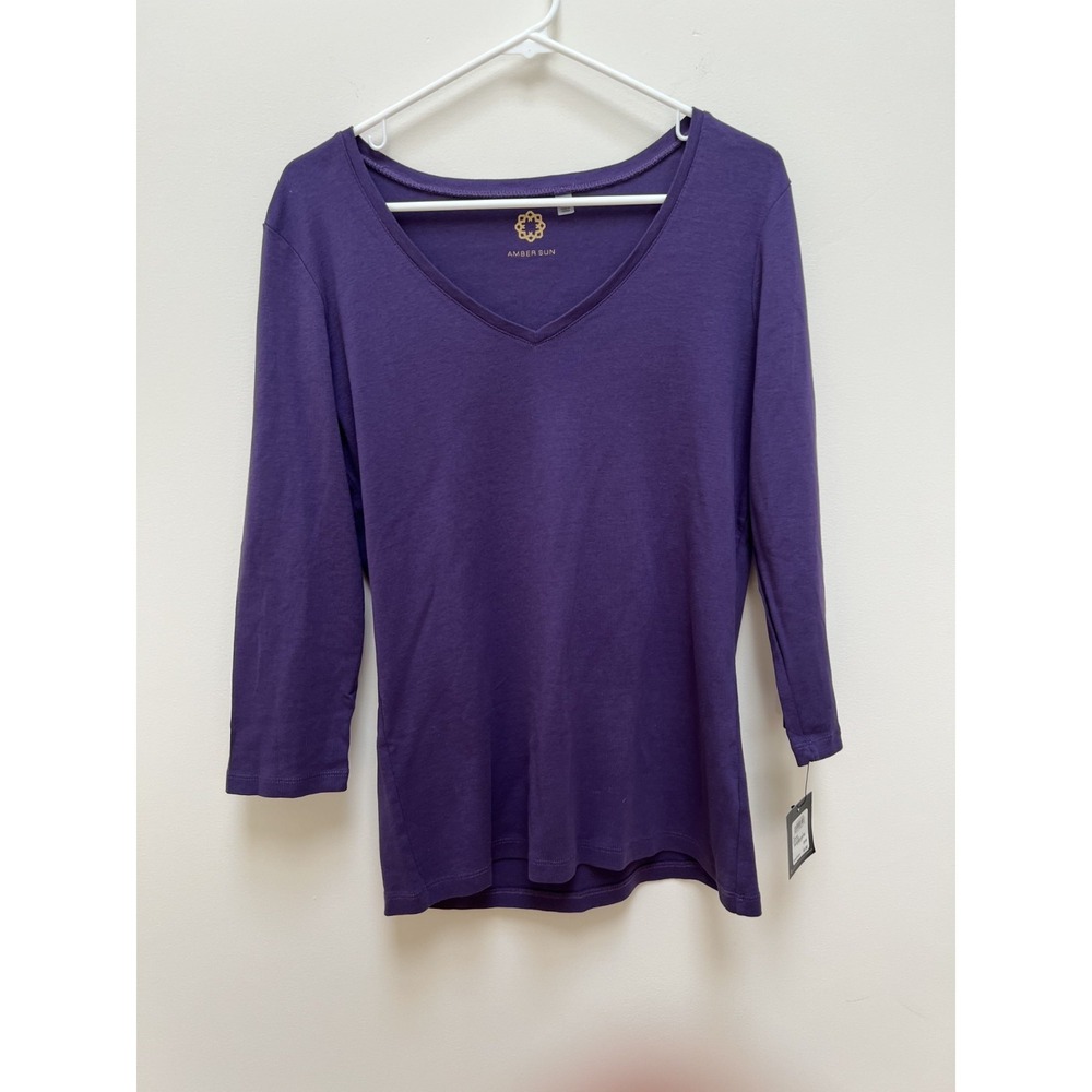 NWT Amber Sun 100% cotton 3/4 sleeve blue t-shirt soft comfortable casual